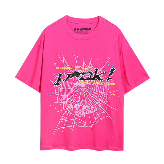 2025 New European and American Fashion Brand Male and Female Couples Wear plus Size Loose SP5-Der Spider Web Printed Short Sleeve T-shirt