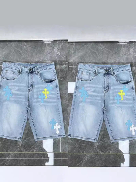 26ss Ch Heavy Industry Cross Patch Denim Shorts Couple Shorts