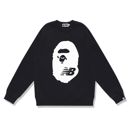 Terry Sweatshirt with Ape Man Letter Print, Unisex, Pure Cotton, Loose Fit, Thin, Crew Neck Pullover Top, Outerwear