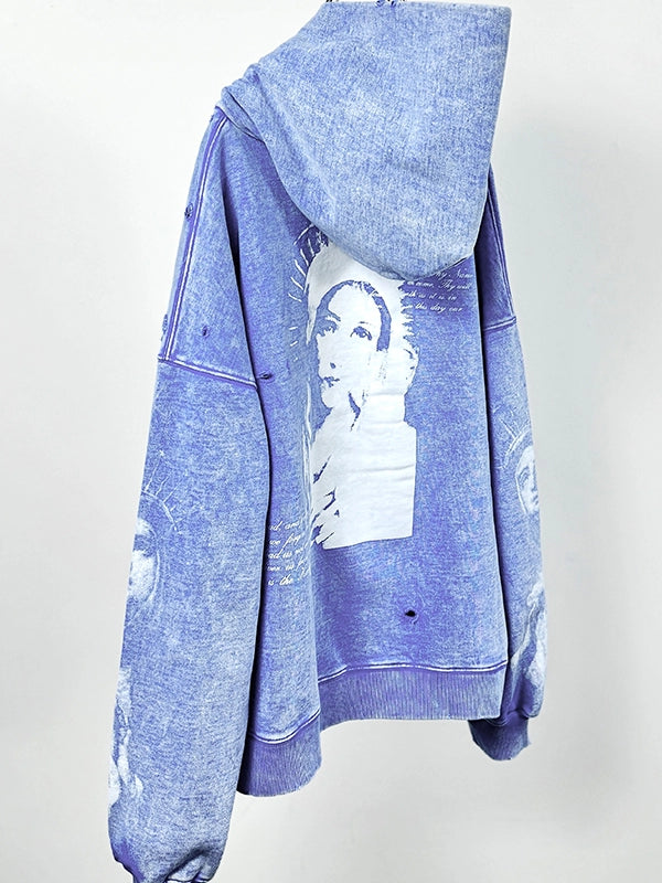 GMABCD light blue vintage washed distressed graphic hoodie 5