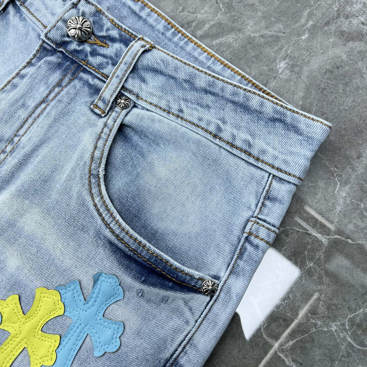 26ss Ch Heavy Industry Cross Patch Denim Shorts Couple Shorts