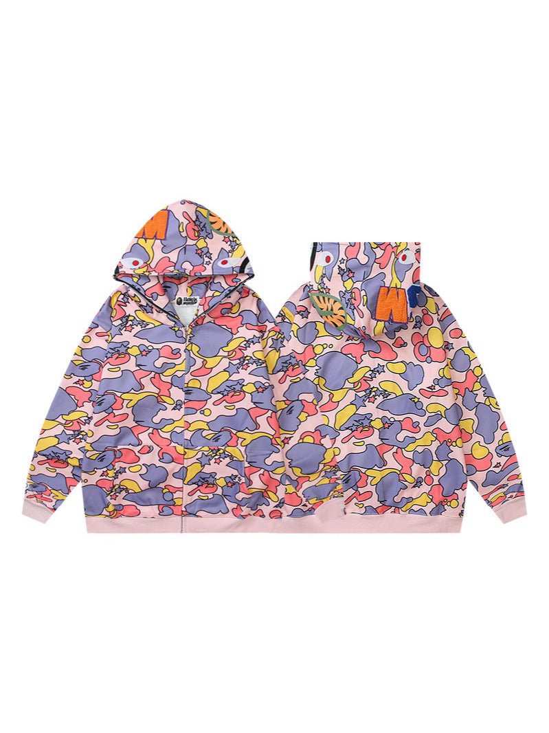 Baby Apee Shark Camo Zip Hoodie - Unisex Streetwear Jacket