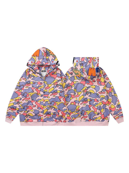 Baby Apee Shark Camouflage Hooded Cardigan Zipper Fashion Brand Comfortable Men's Women's Pullover Coat