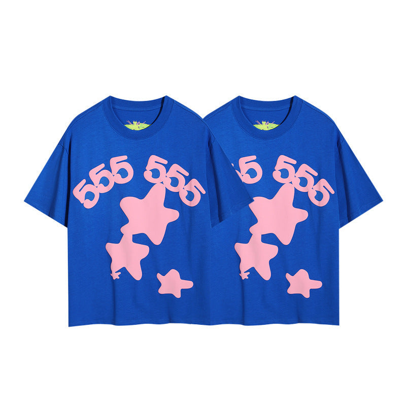 2025 New European and American Fashion Brand Male and Female Couples Wear plus Size Loose SP5-Der Spider Web Printed Short Sleeve T-shirt