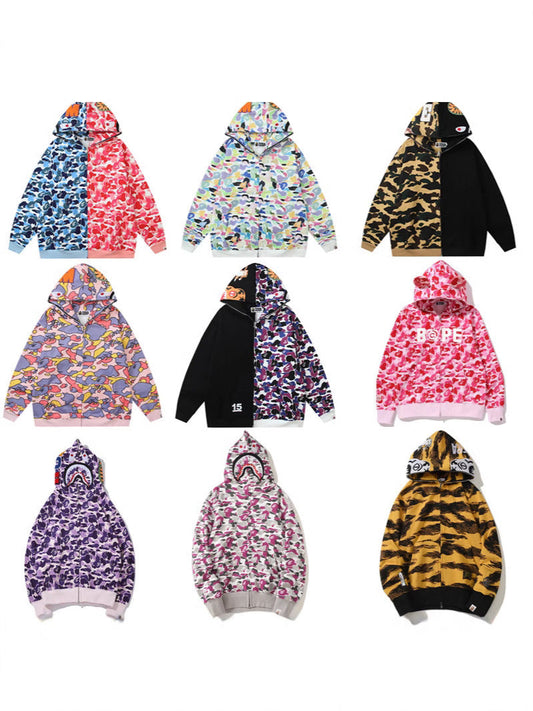 Baby Apee Shark Camouflage Hooded Cardigan unisex zipper pullover coat with shark print and hood