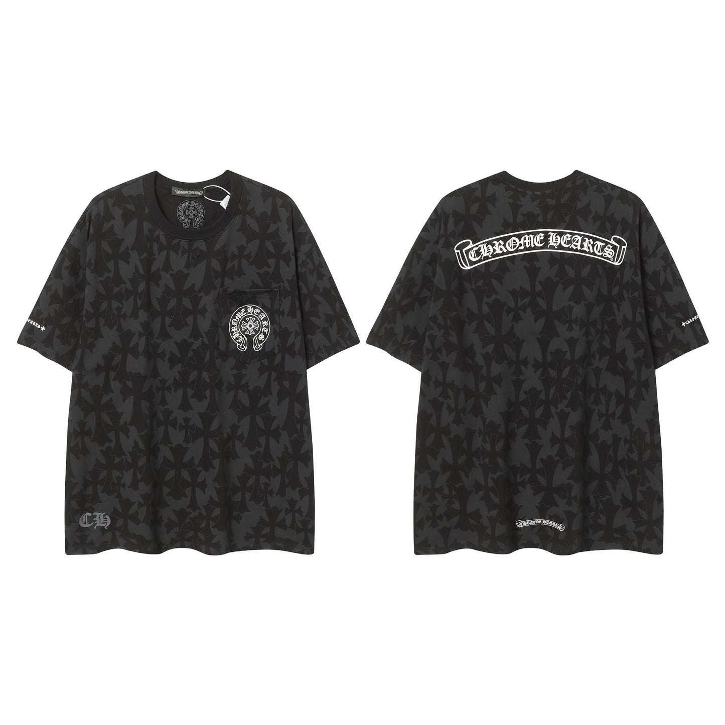 2025 New CHRM Heart Cross Sanskrit Patch Print Embroidery Loose Short Sleeve for Men and Women
