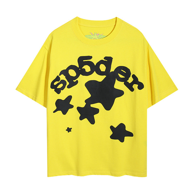 2025 New European and American Fashion Brand Male and Female Couples Wear plus Size Loose SP5-Der Spider Web Printed Short Sleeve T-shirt
