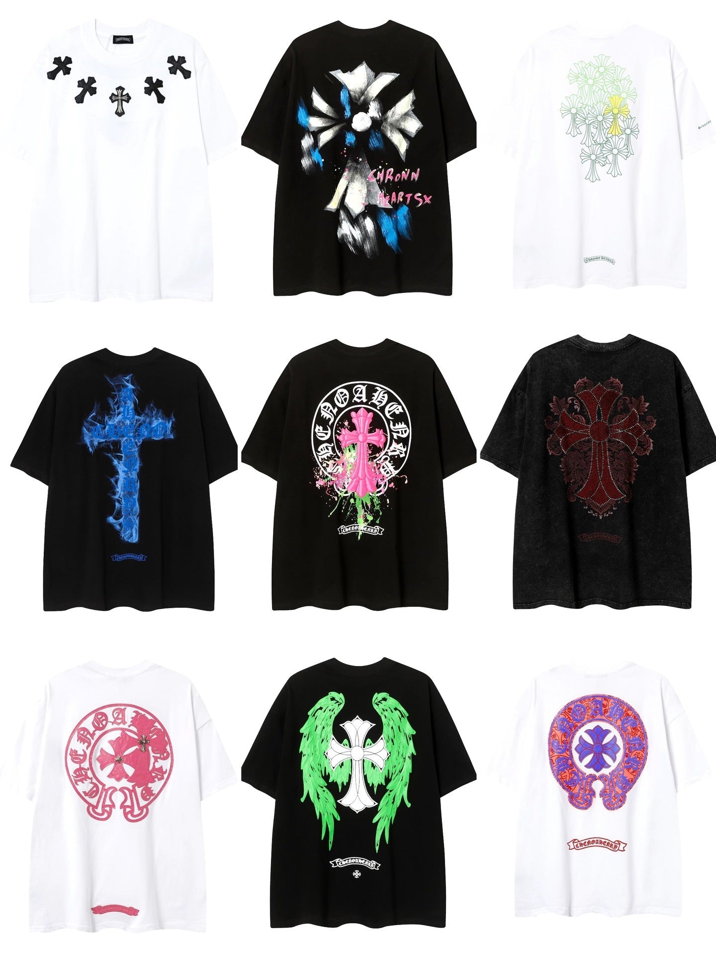 2025 New CHRM Heart Cross Sanskrit patch embroidered loose short sleeve shirt for men and women