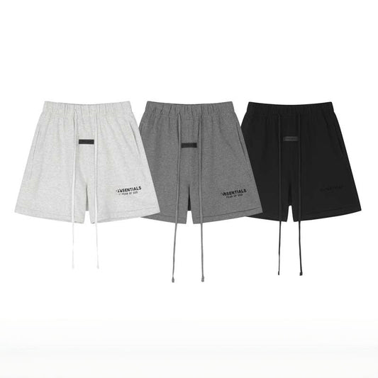 Men's casual high street shorts with double line small icon flocking and drawstring waist
