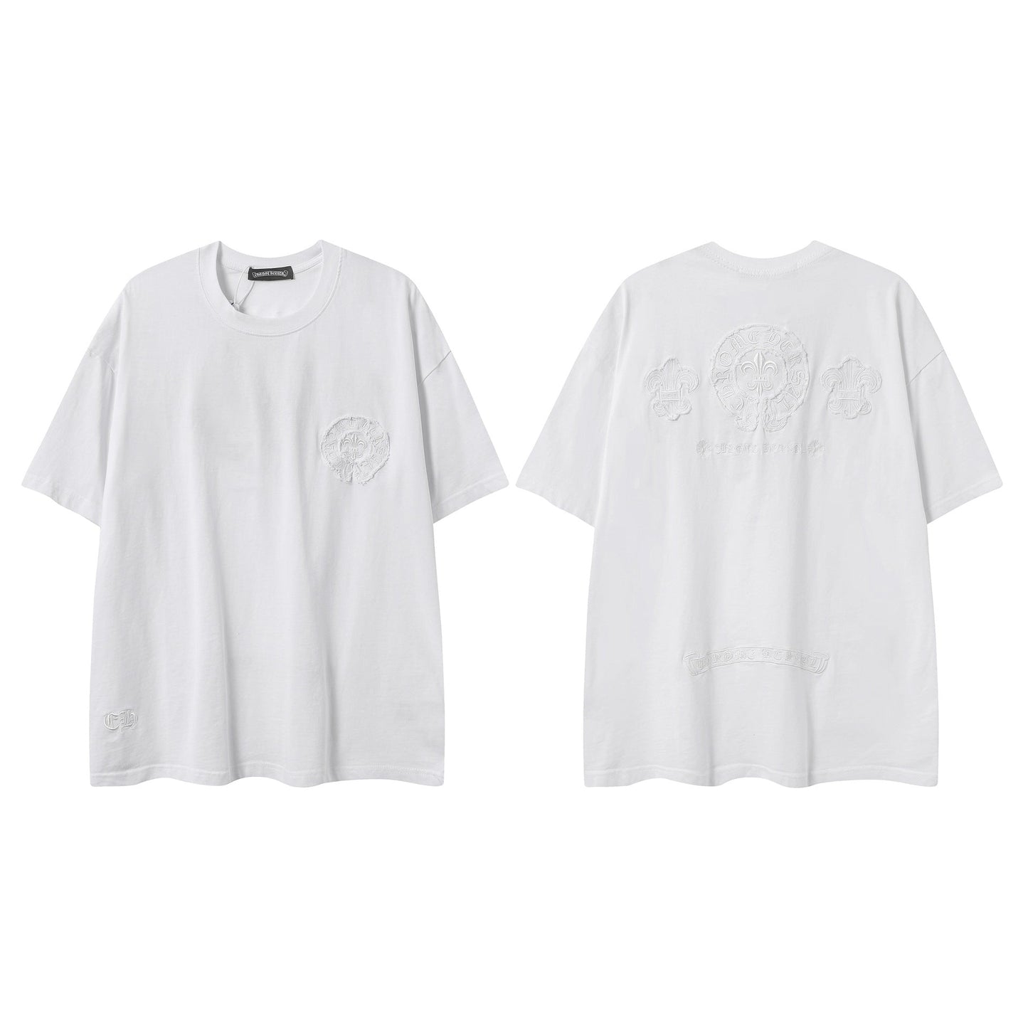 2025 New CHRM Heart Cross Sanskrit Patch Print Embroidery Loose Short Sleeve for Men and Women