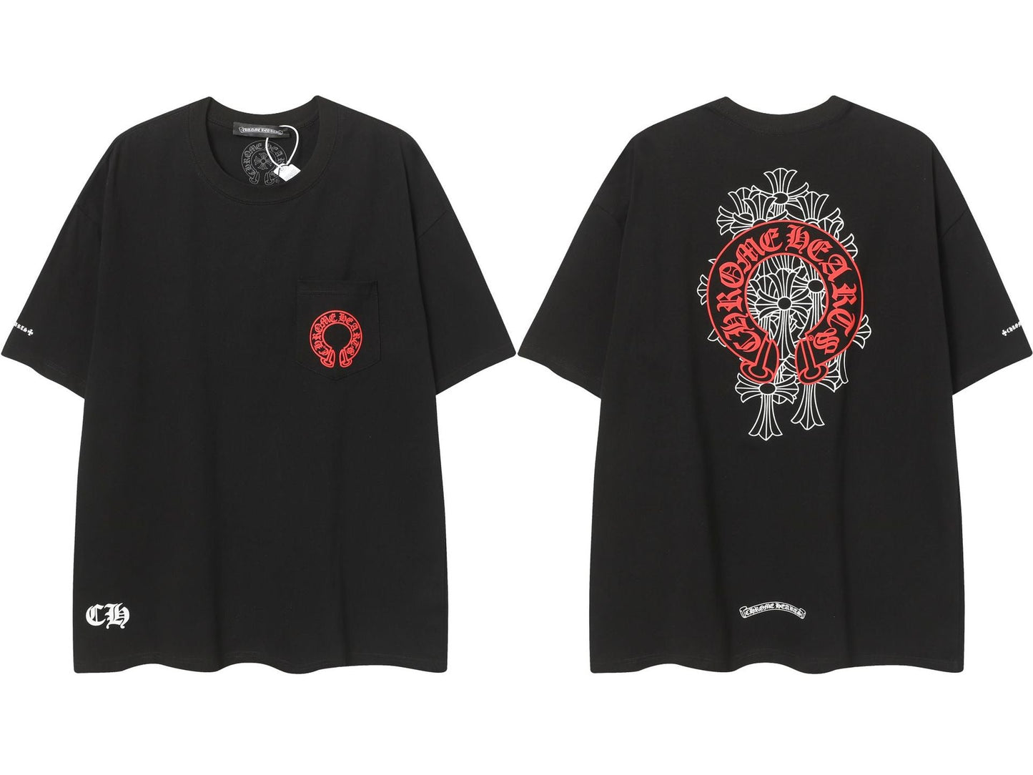 2025 New CHRM Heart Cross Sanskrit Patch Print Embroidery Loose Short Sleeve for Men and Women(2)