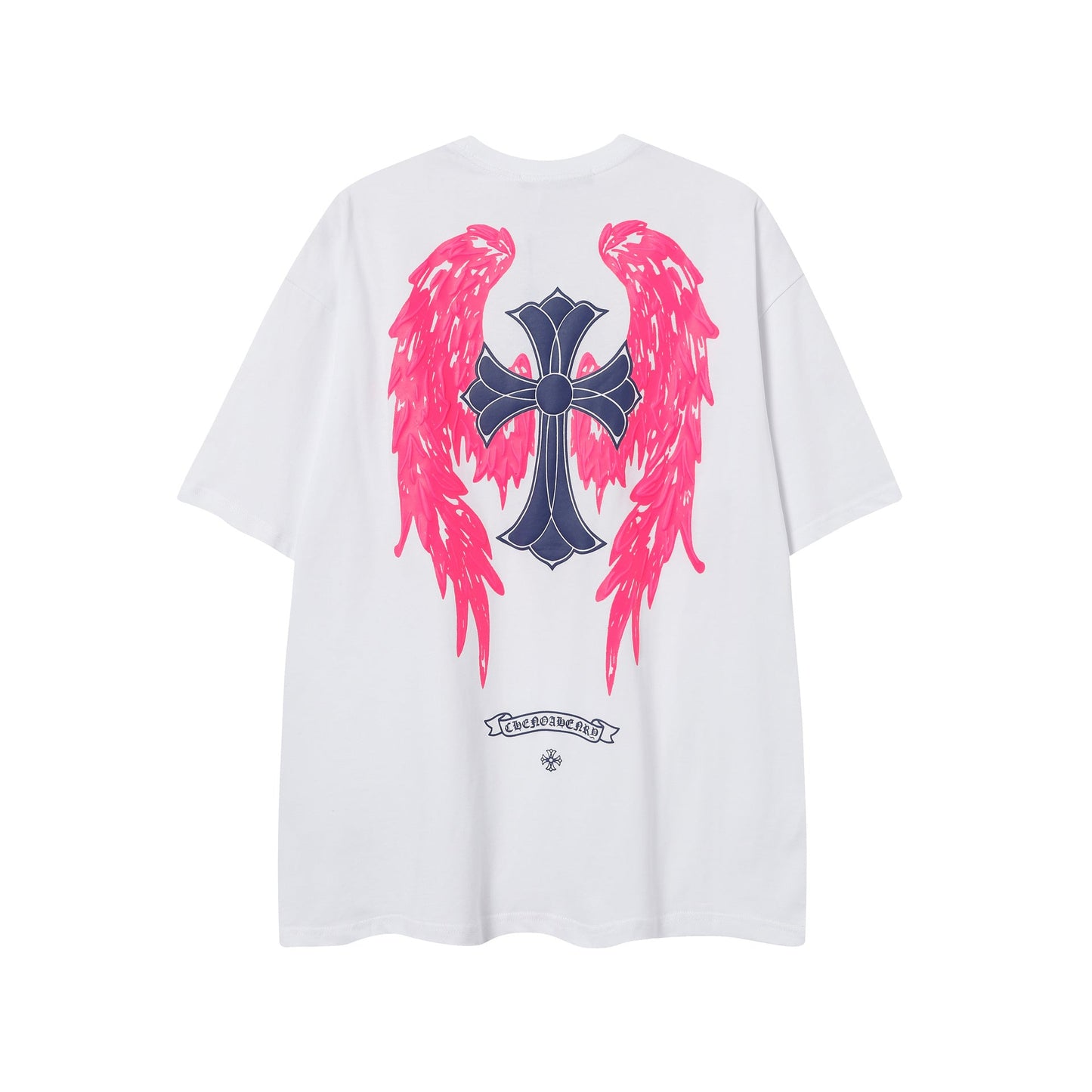 2025 New CHRM Heart Cross Sanskrit Patch Print Embroidery Loose Short Sleeve for Men and Women