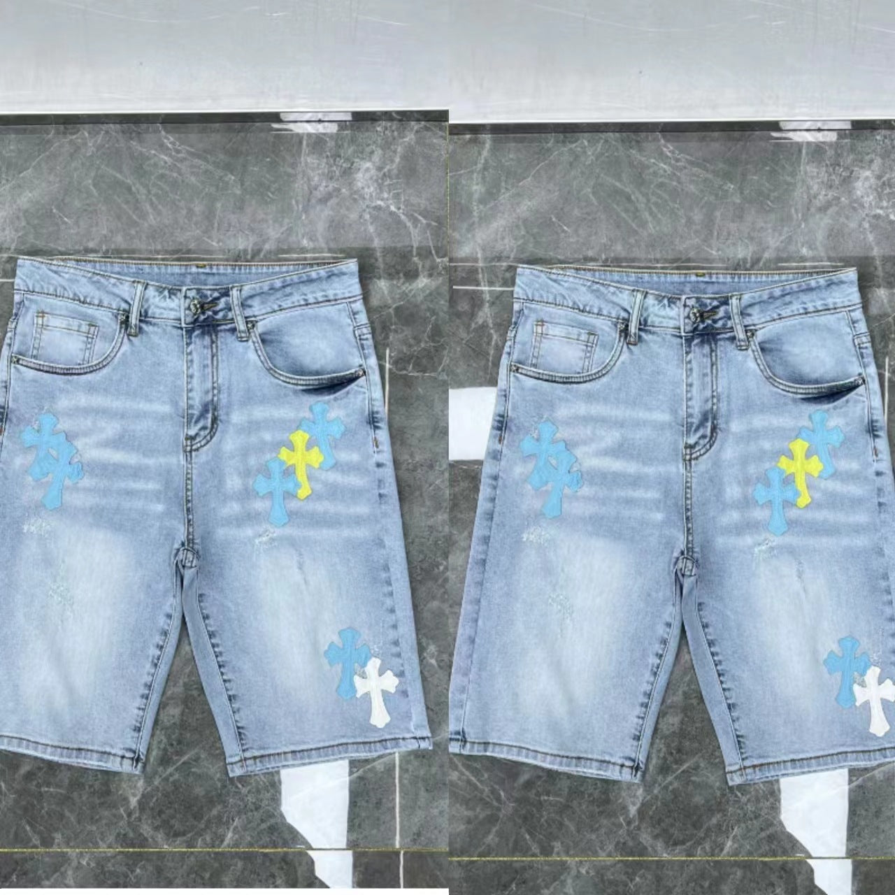 26ss Ch Heavy Industry Cross Patch Denim Shorts Couple Shorts