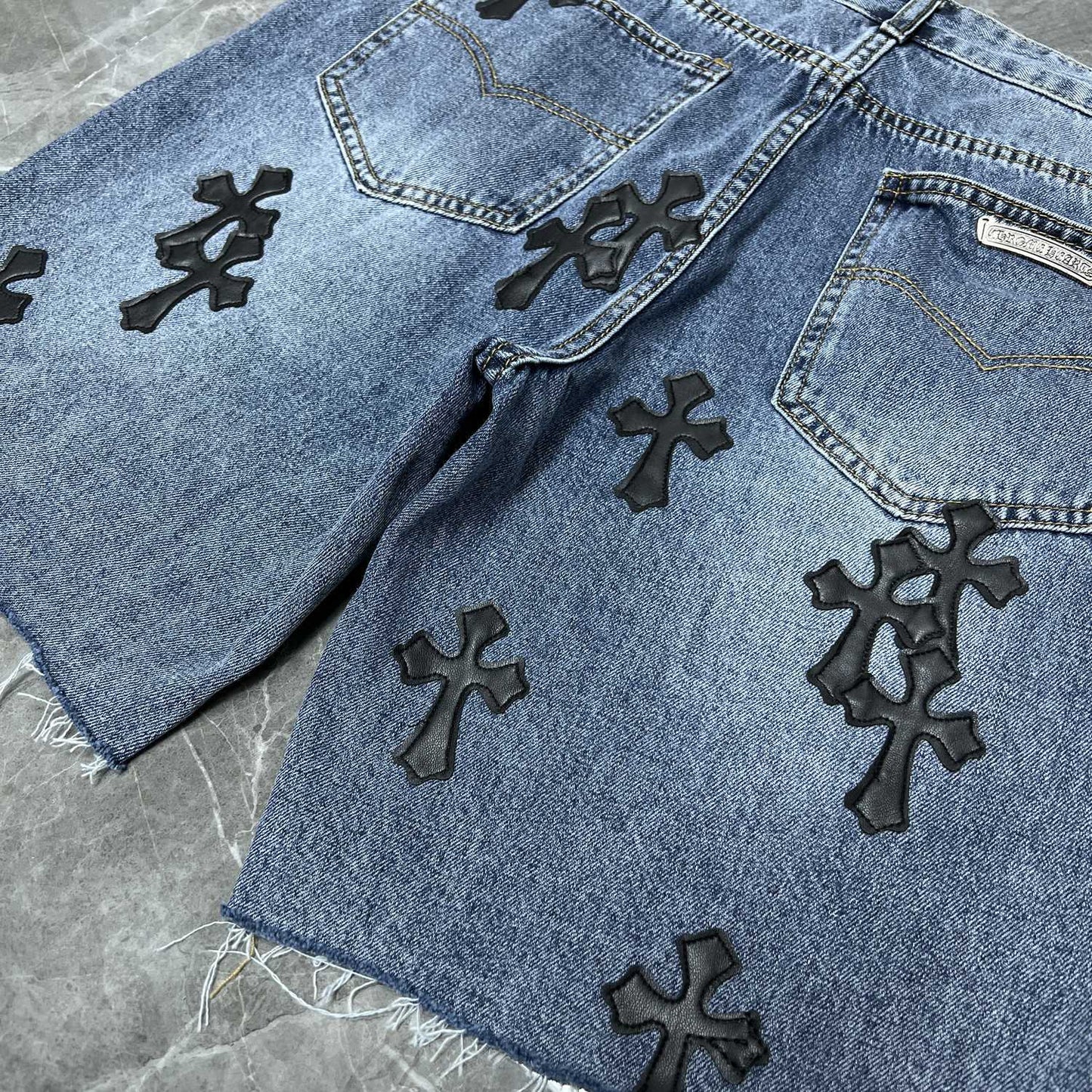26ss Ch Heavy Industry Cross Patch Denim Shorts Couple Shorts