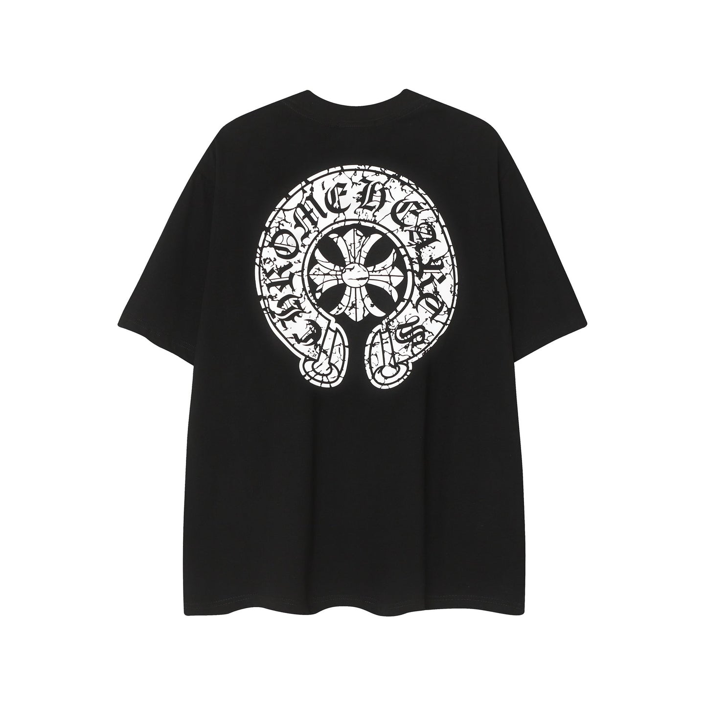 2025 New CHRM Heart Cross Sanskrit Patch Print Embroidery Loose Short Sleeve for Men and Women