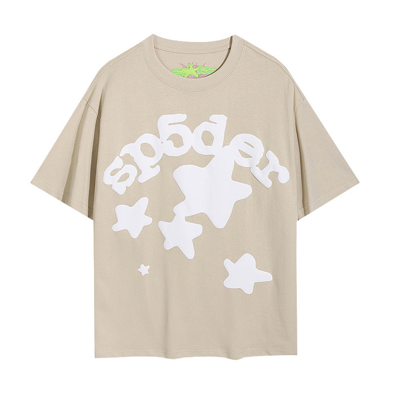 2025 New European and American Fashion Brand Male and Female Couples Wear plus Size Loose SP5-Der Spider Web Printed Short Sleeve T-shirt