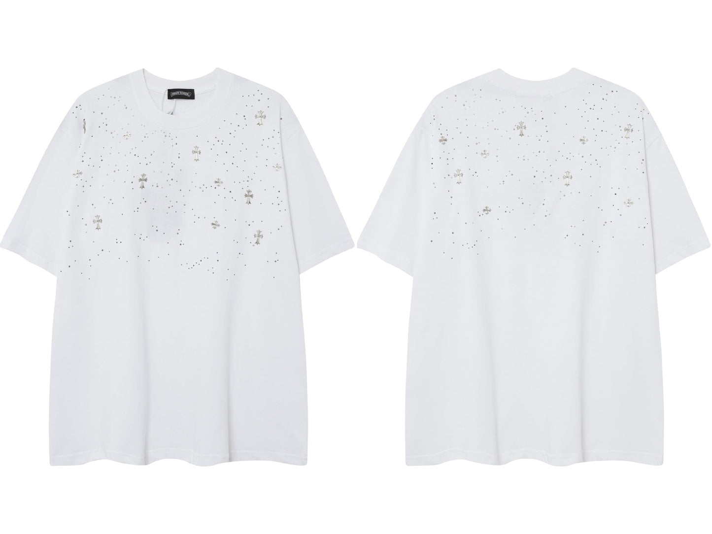 2025 New CHRM Heart Cross Sanskrit Patch Print Embroidery Loose Short Sleeve for Men and Women(2)