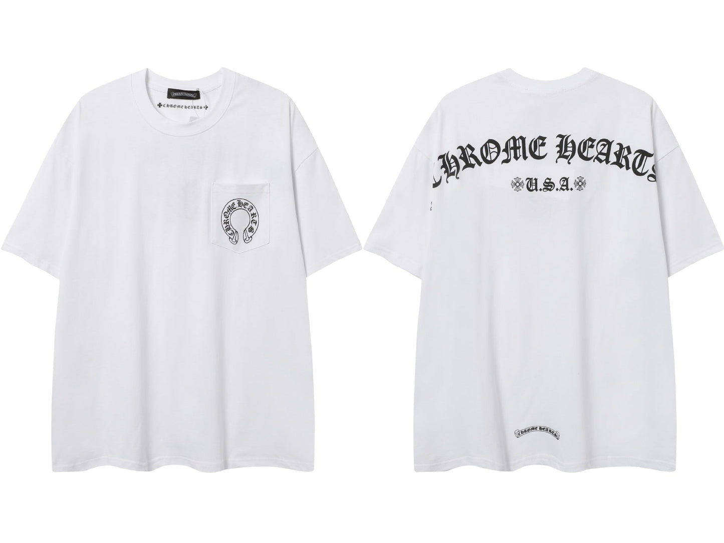 2025 New CHRM Heart Cross Sanskrit Patch Print Embroidery Loose Short Sleeve for Men and Women