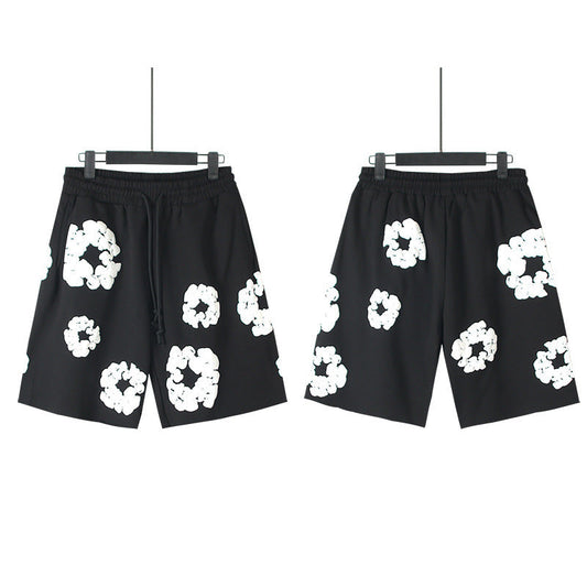 Puff Print Shorts 2024 European and American Fashion Brand Men's plus Size Loose Multi-Color Beach Pants