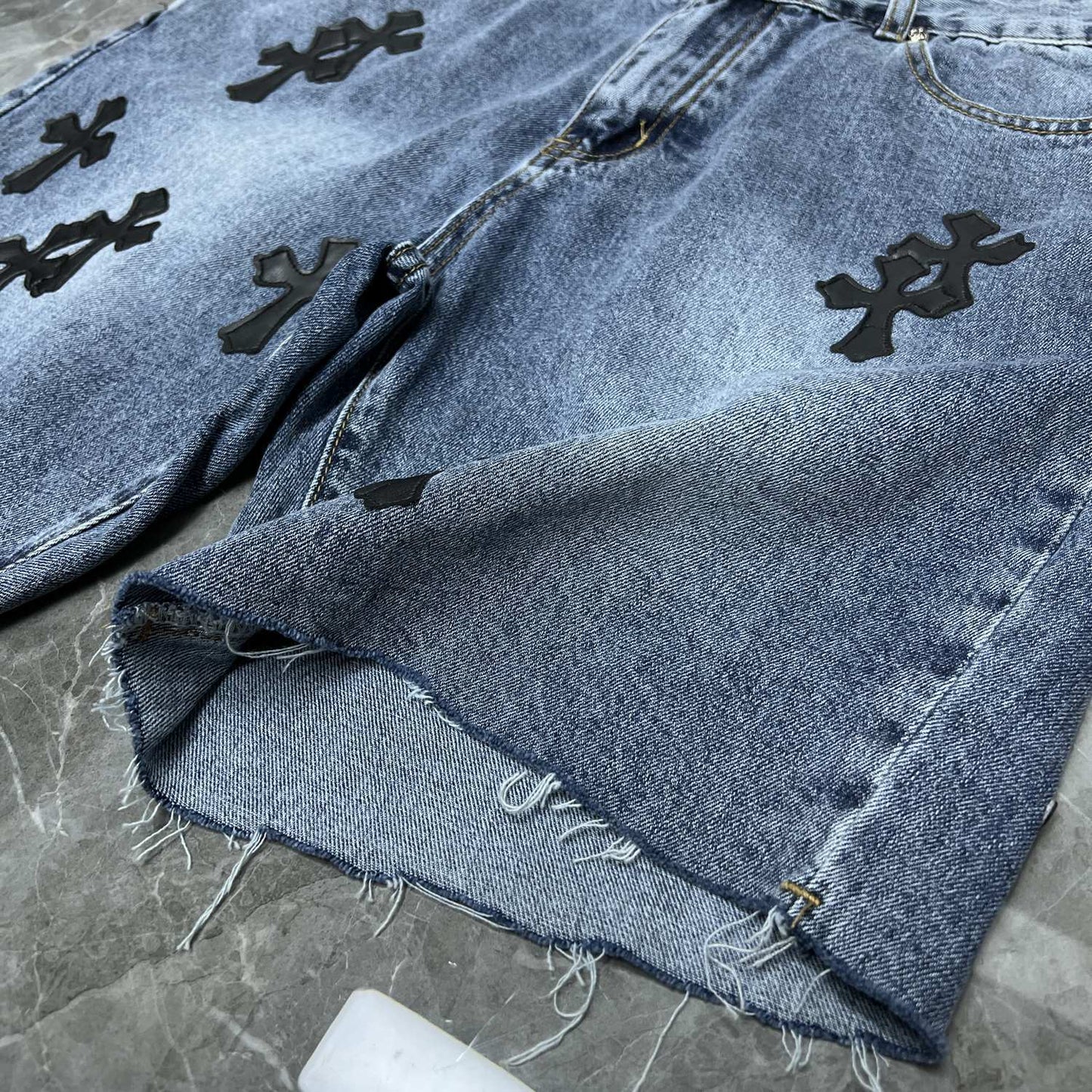 26ss Ch Heavy Industry Cross Patch Denim Shorts Couple Shorts