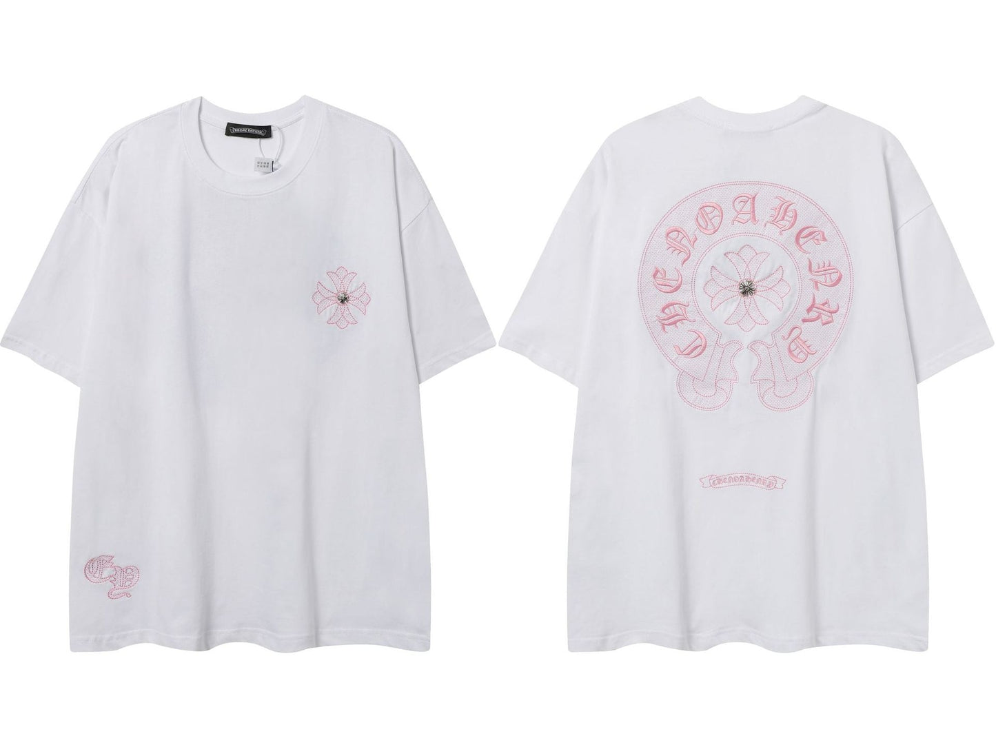 2025 New CHRM Heart Cross Sanskrit Patch Print Embroidery Loose Short Sleeve for Men and Women(2)