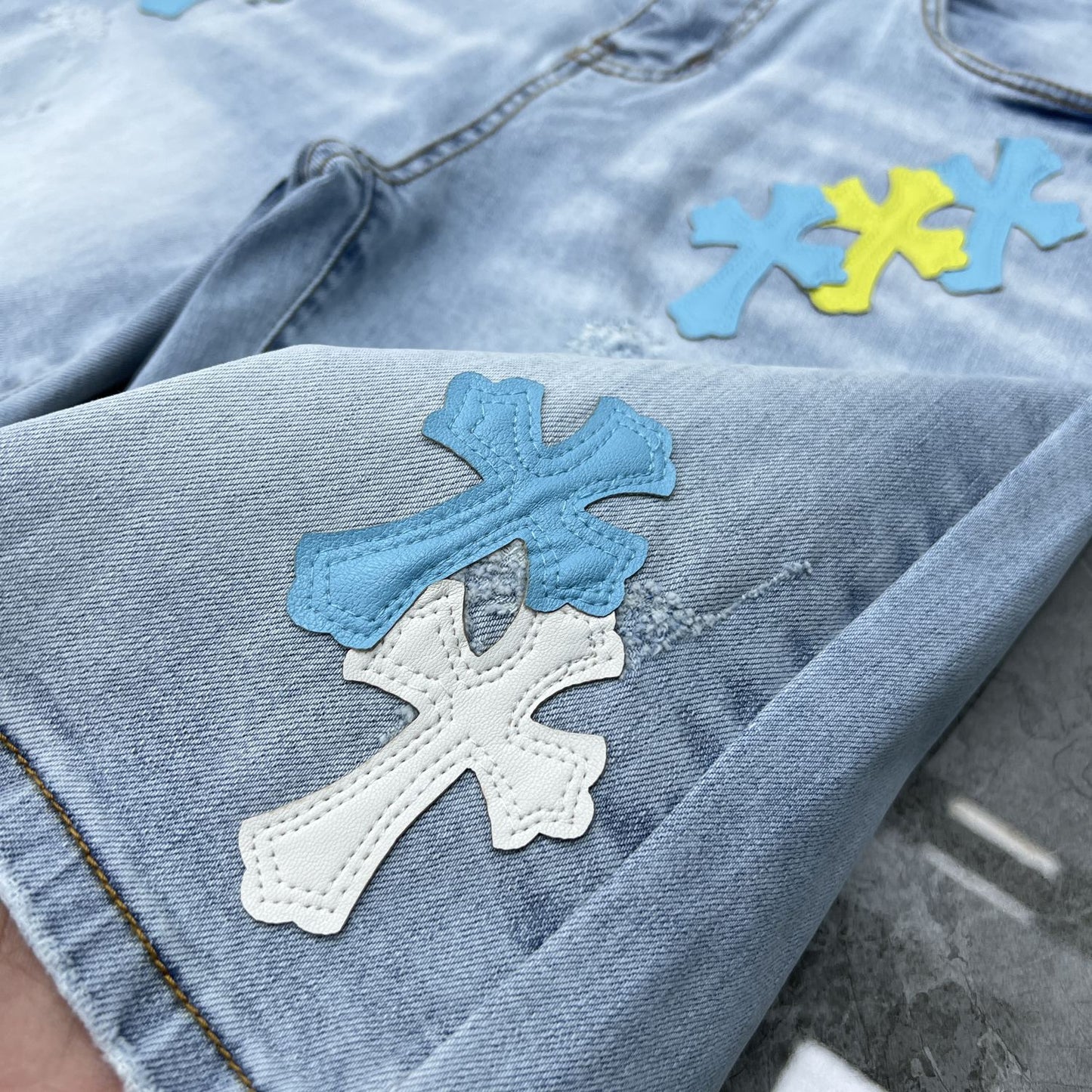 26ss Ch Heavy Industry Cross Patch Denim Shorts Couple Shorts