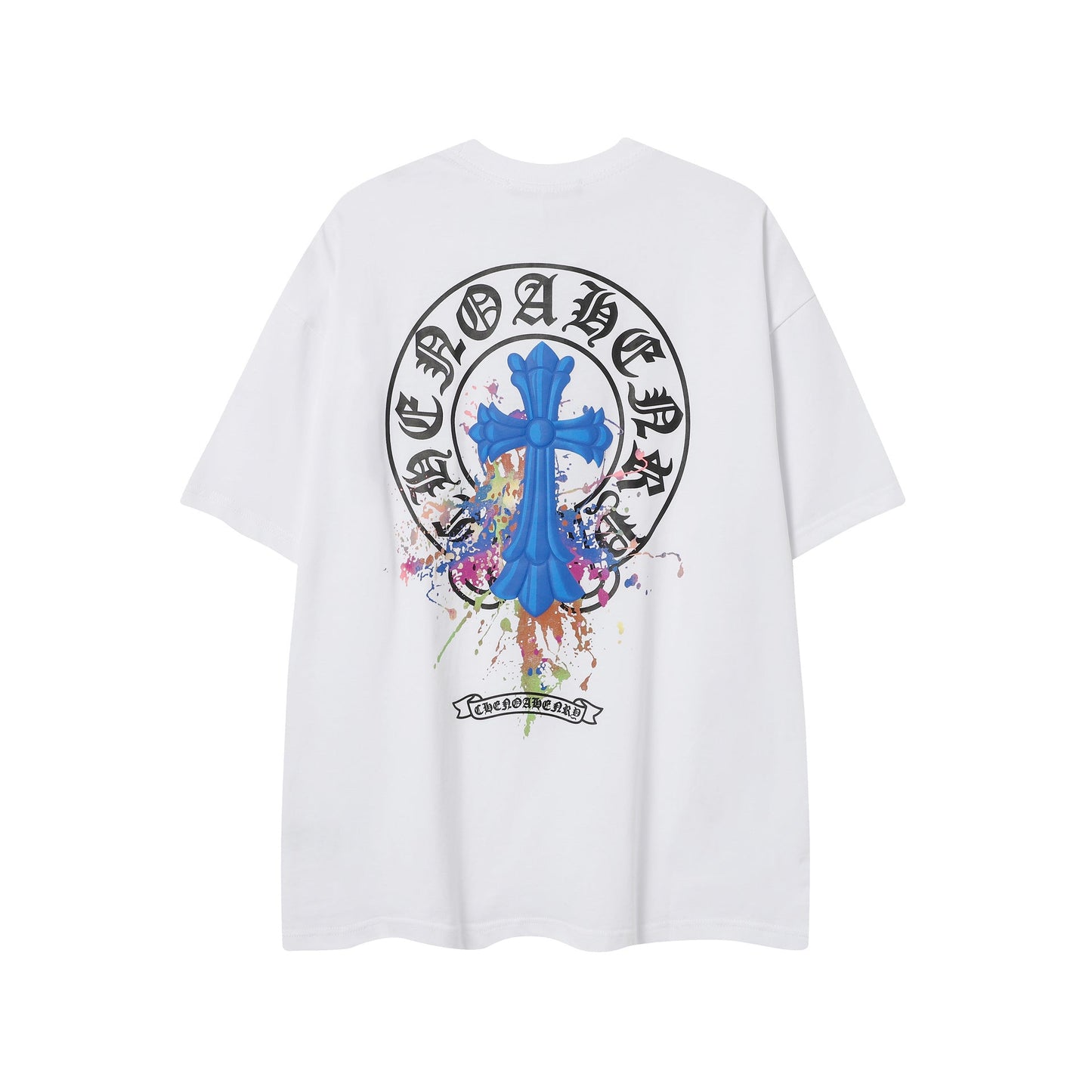 2025 New CHRM Heart Cross Sanskrit Patch Print Embroidery Loose Short Sleeve for Men and Women