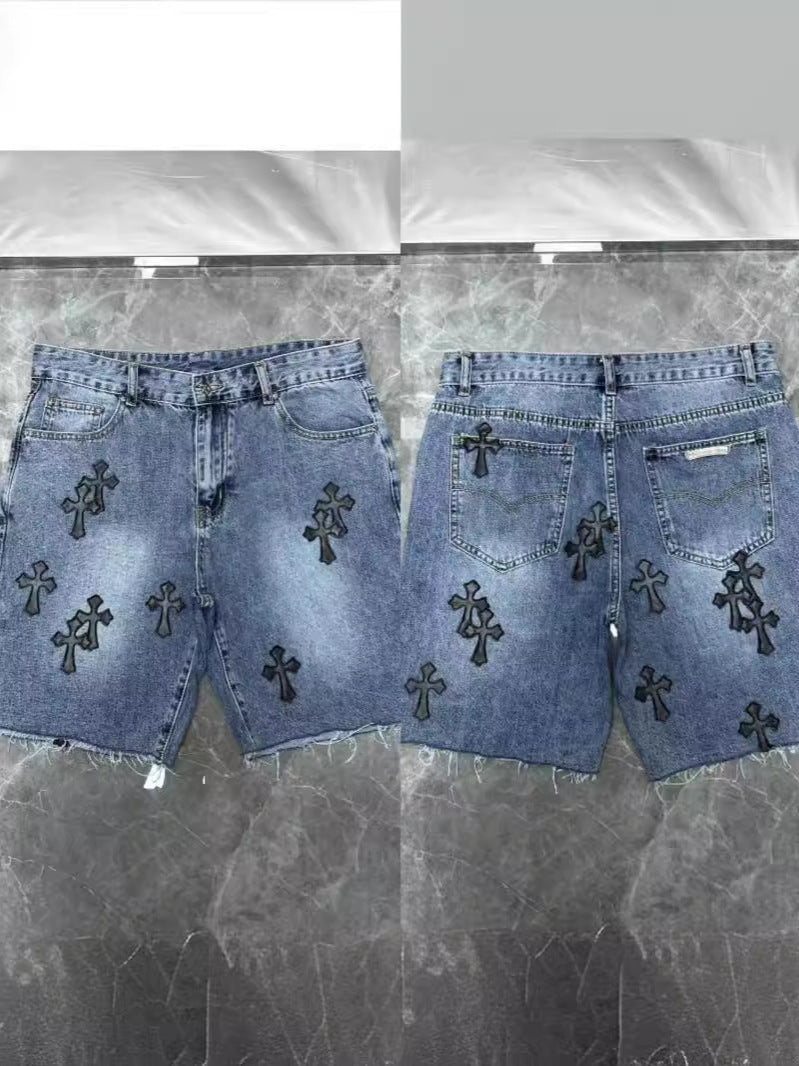 26ss Ch Heavy Industry Cross Patch Denim Shorts Couple Shorts