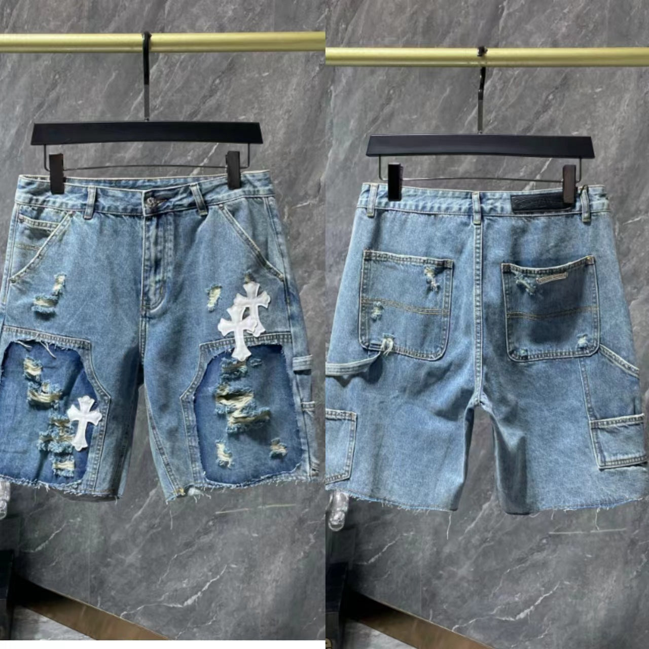 26ss Ch Heavy Industry Cross Patch Denim Shorts Couple Shorts