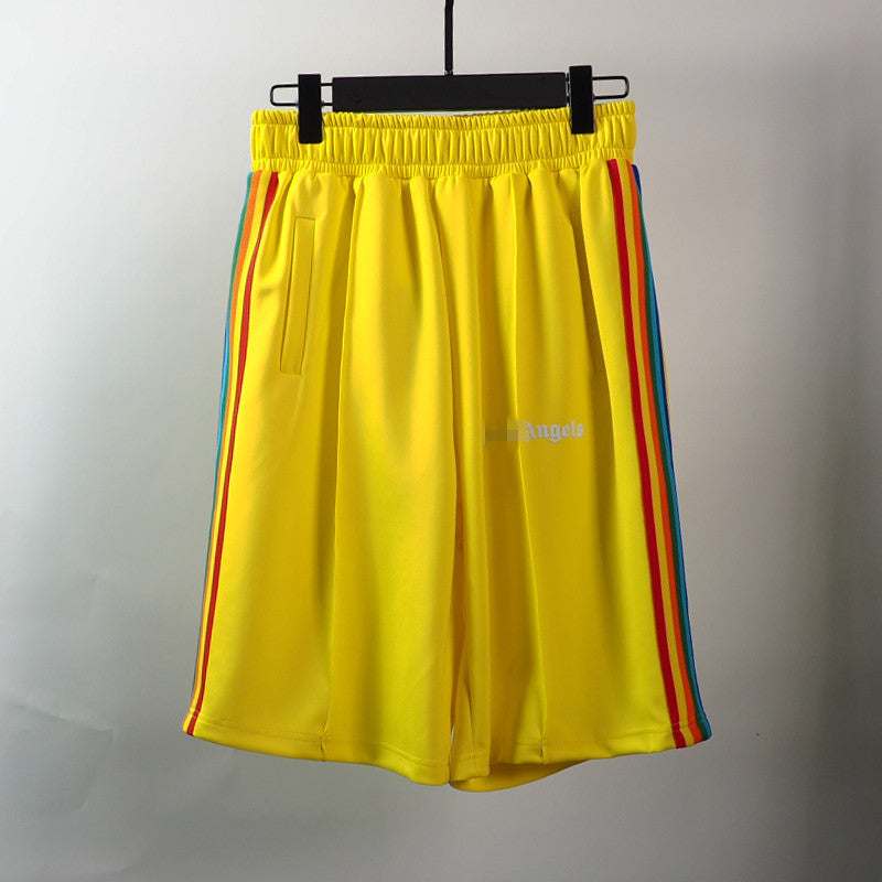 PA Angel Trendy Brand Striped Rainbow Ribbon Shorts Unisex Couple Fog High Street Palm Tree Loose Five-Point Pants