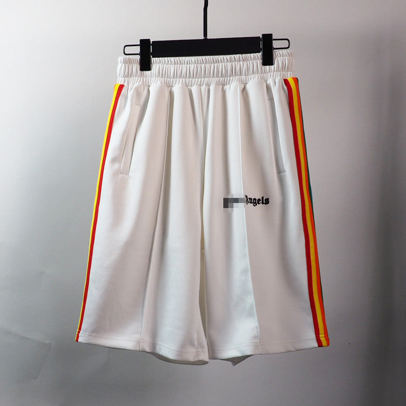 PA Angel Trendy Brand Striped Rainbow Ribbon Shorts Unisex Couple Fog High Street Palm Tree Loose Five-Point Pants
