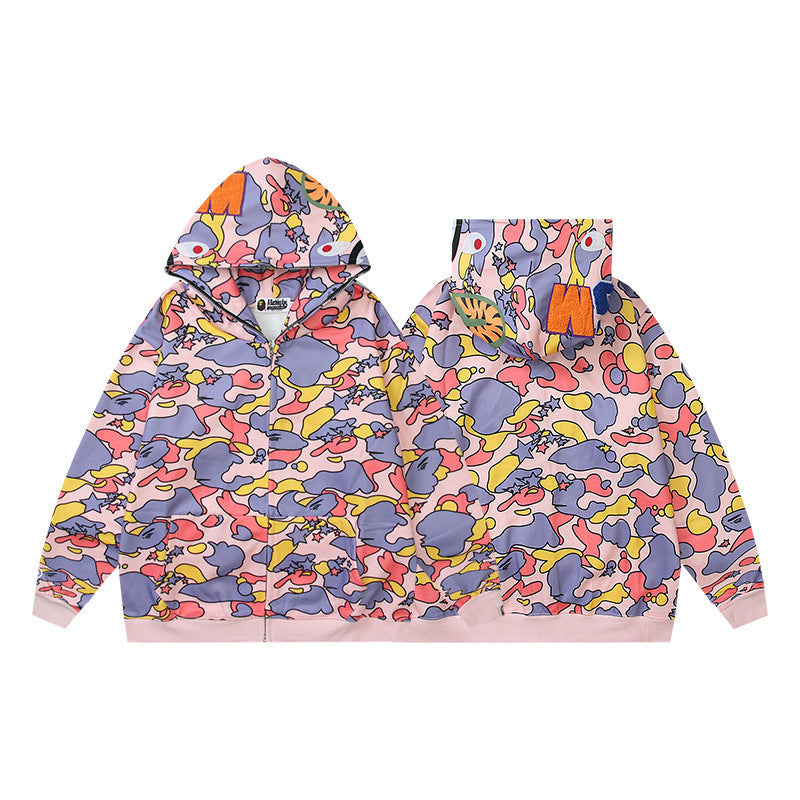 Baby Apee Shark Camo Zip Hoodie - Unisex Streetwear Jacket