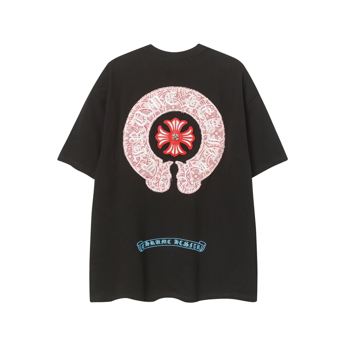 2025 New CHRM Heart Cross Sanskrit Patch Print Embroidery Loose Short Sleeve for Men and Women