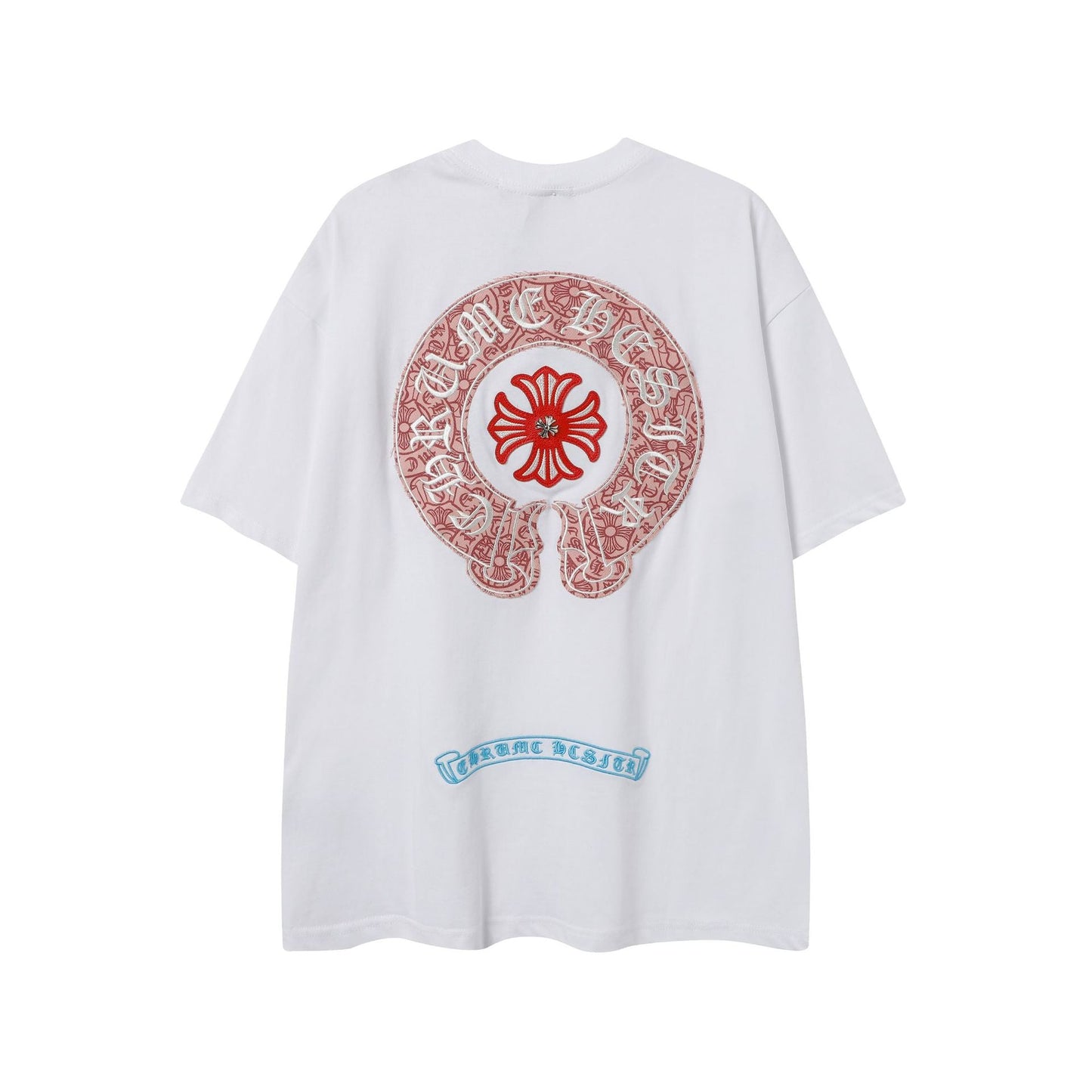2025 New CHRM Heart Cross Sanskrit Patch Print Embroidery Loose Short Sleeve for Men and Women