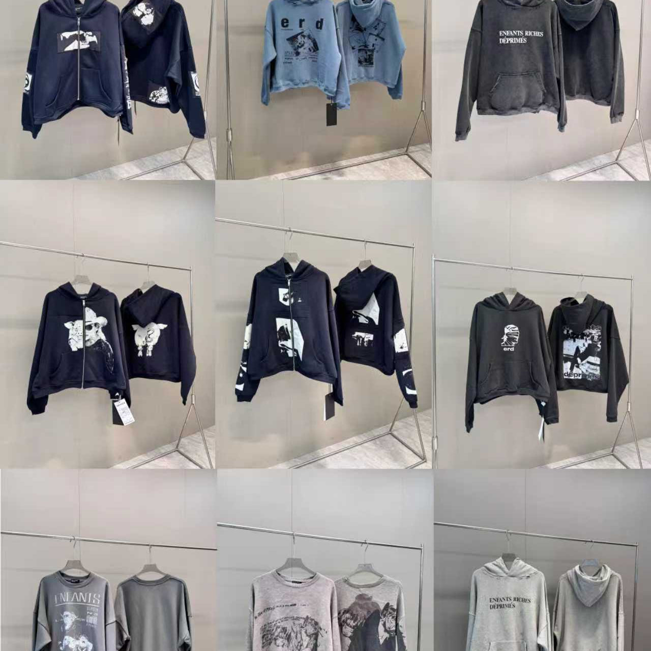High-Quality ERD Melancholy Rich Second Generation Hooded Sweatshirt Washed Vintage Distressed Jacket Autumn Winter Zipper Coat