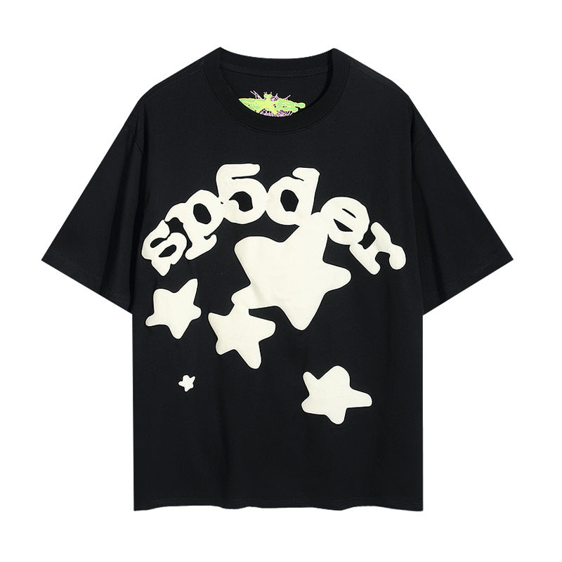 2025 New European and American Fashion Brand Male and Female Couples Wear plus Size Loose SP5-Der Spider Web Printed Short Sleeve T-shirt