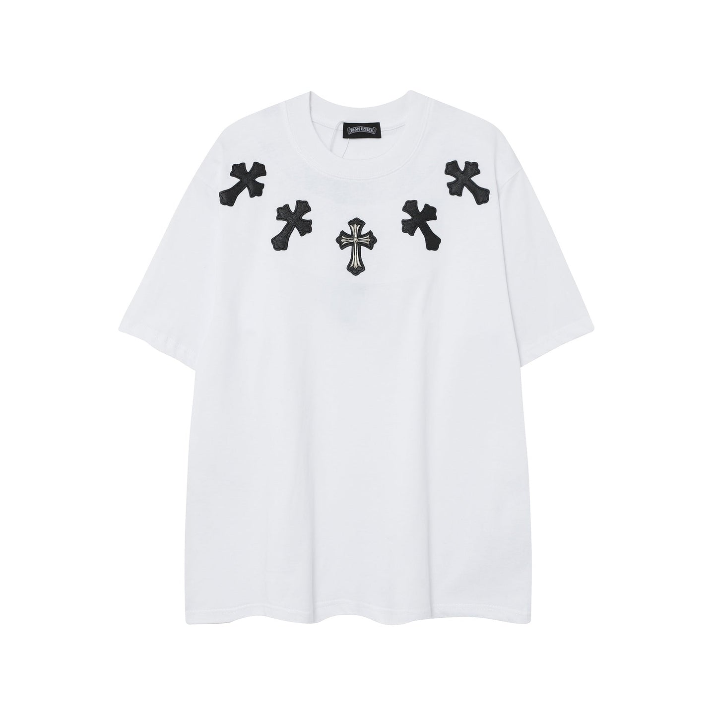 2025 New CHRM Heart Cross Sanskrit Patch Print Embroidery Loose Short Sleeve for Men and Women