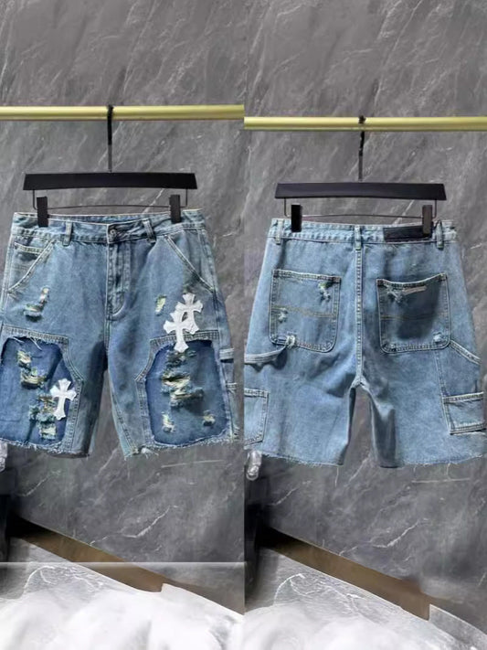 26ss Ch Heavy Industry Cross Patch Denim Shorts Couple Shorts