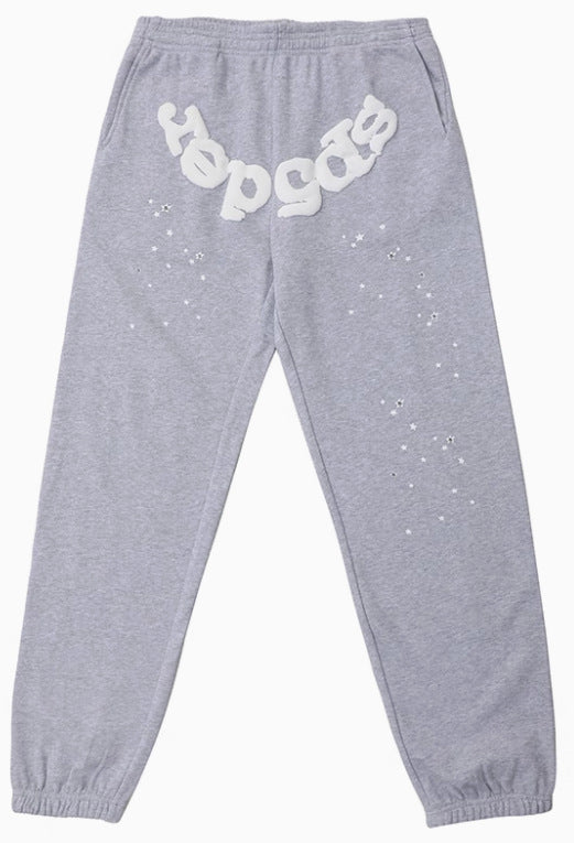 [Fleece Lined]Young Thug American Style Brand Sp5DER 555555 Spider Web Foam Print Casual Unisex Sweatpants