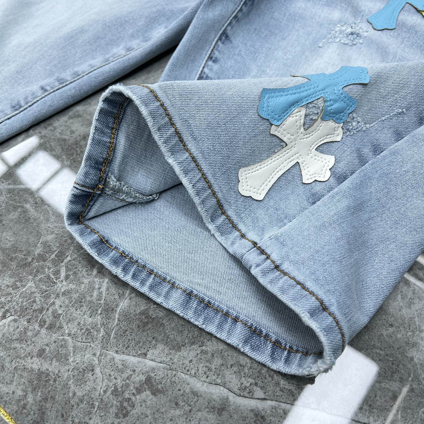 26ss Ch Heavy Industry Cross Patch Denim Shorts Couple Shorts