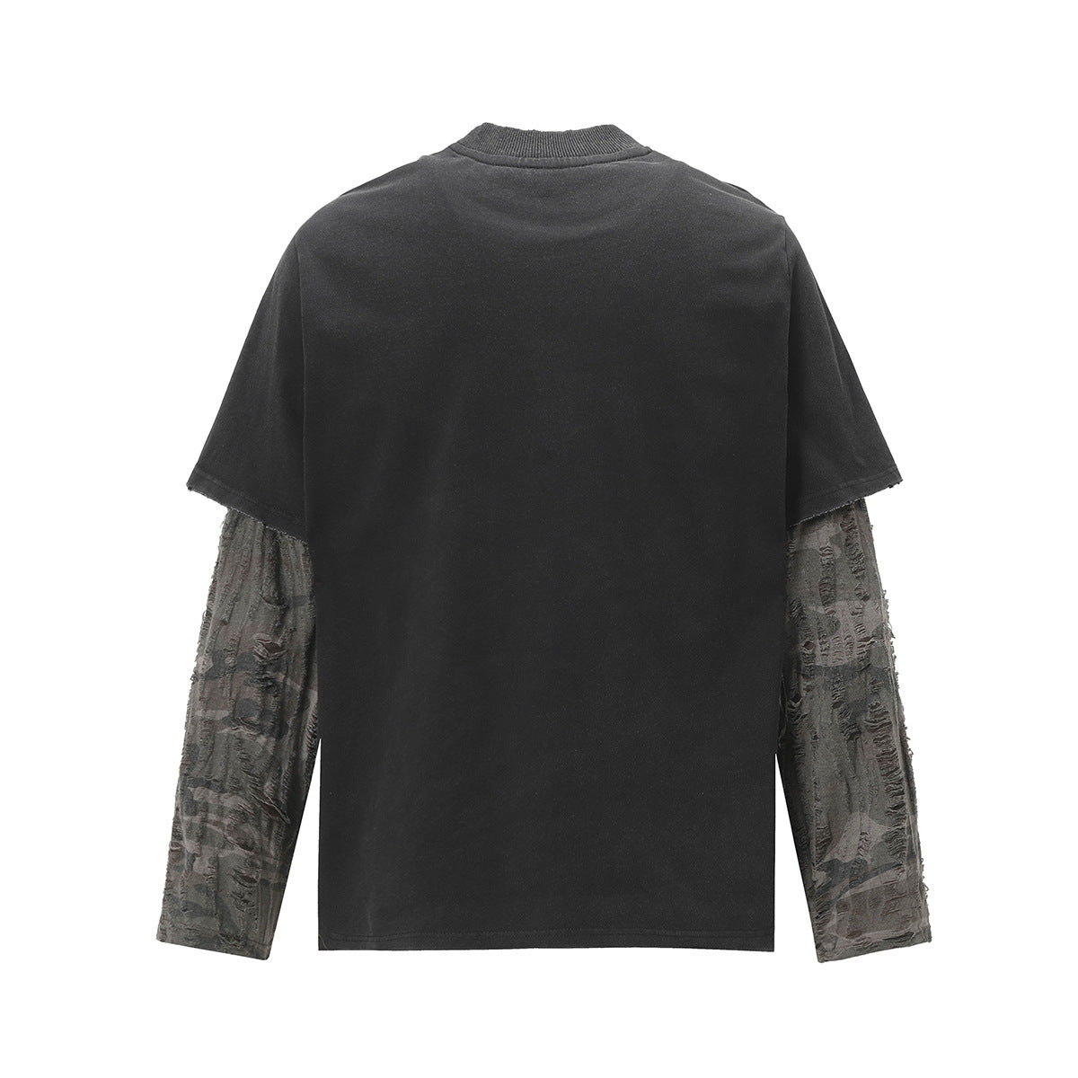 Unisex washed distressed layered long-sleeve T-shirt image 2