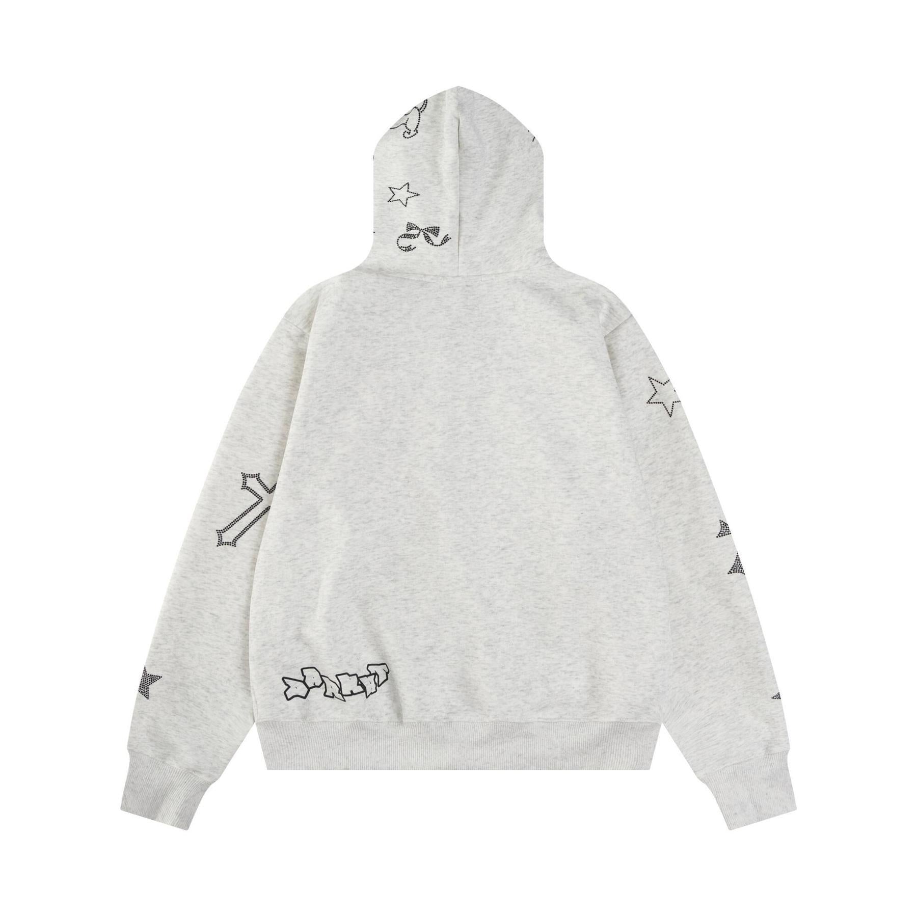 Unisex rhinestone graphic zip-up hoodie detail 1