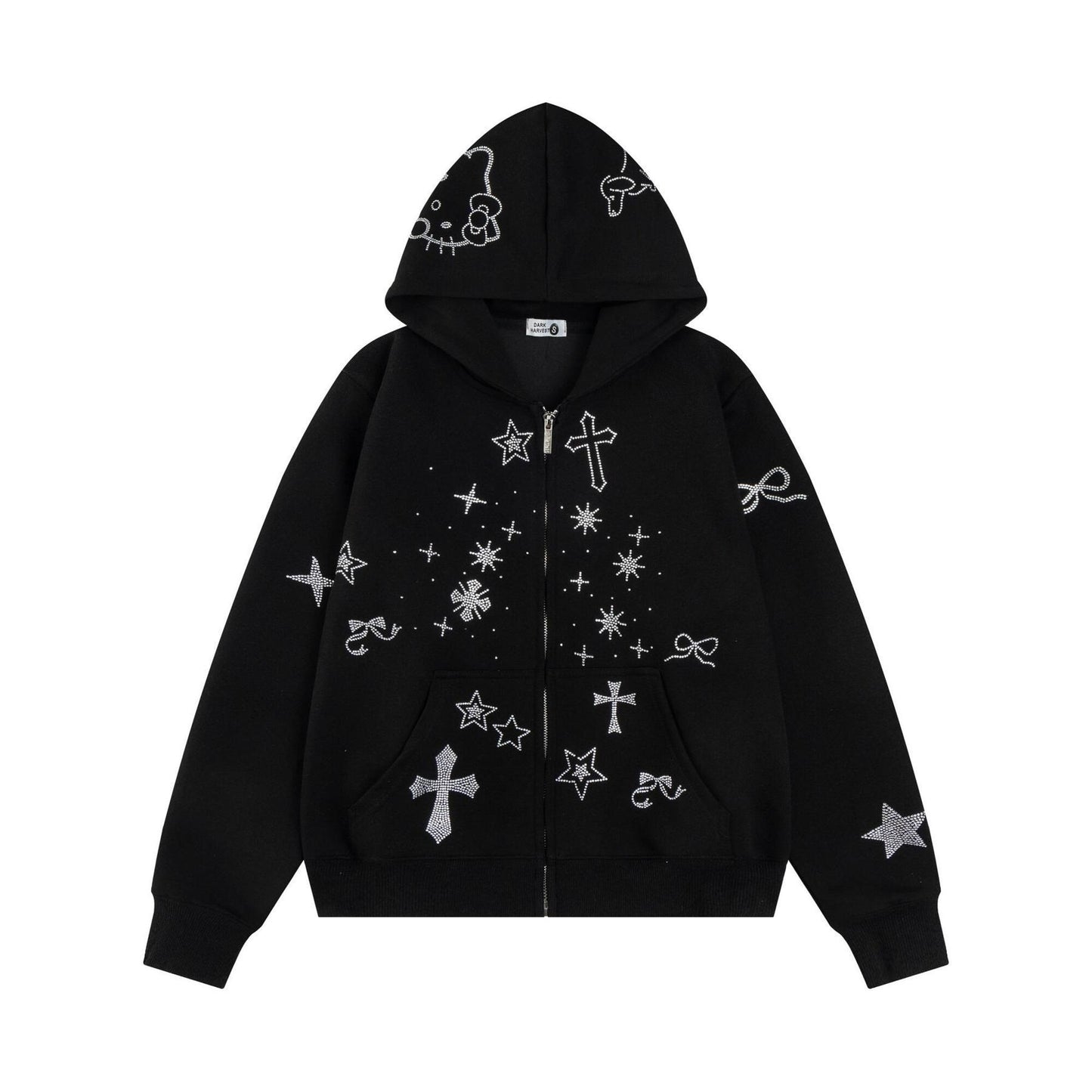 VARIANT_IMAGE::Black | Rhinestone graphic zip hoodie