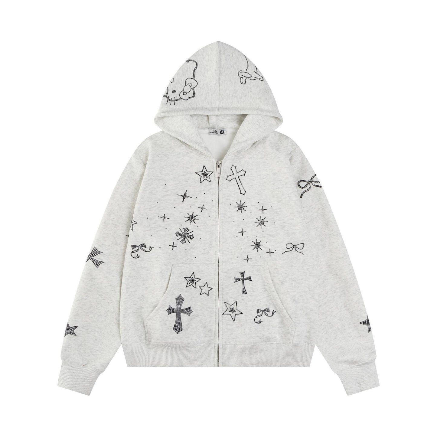 VARIANT_IMAGE::Heather Gray | Rhinestone graphic zip hoodie