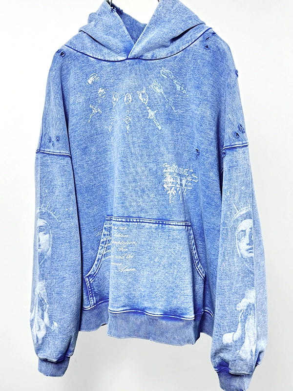 GMABCD light blue vintage washed distressed graphic hoodie 4