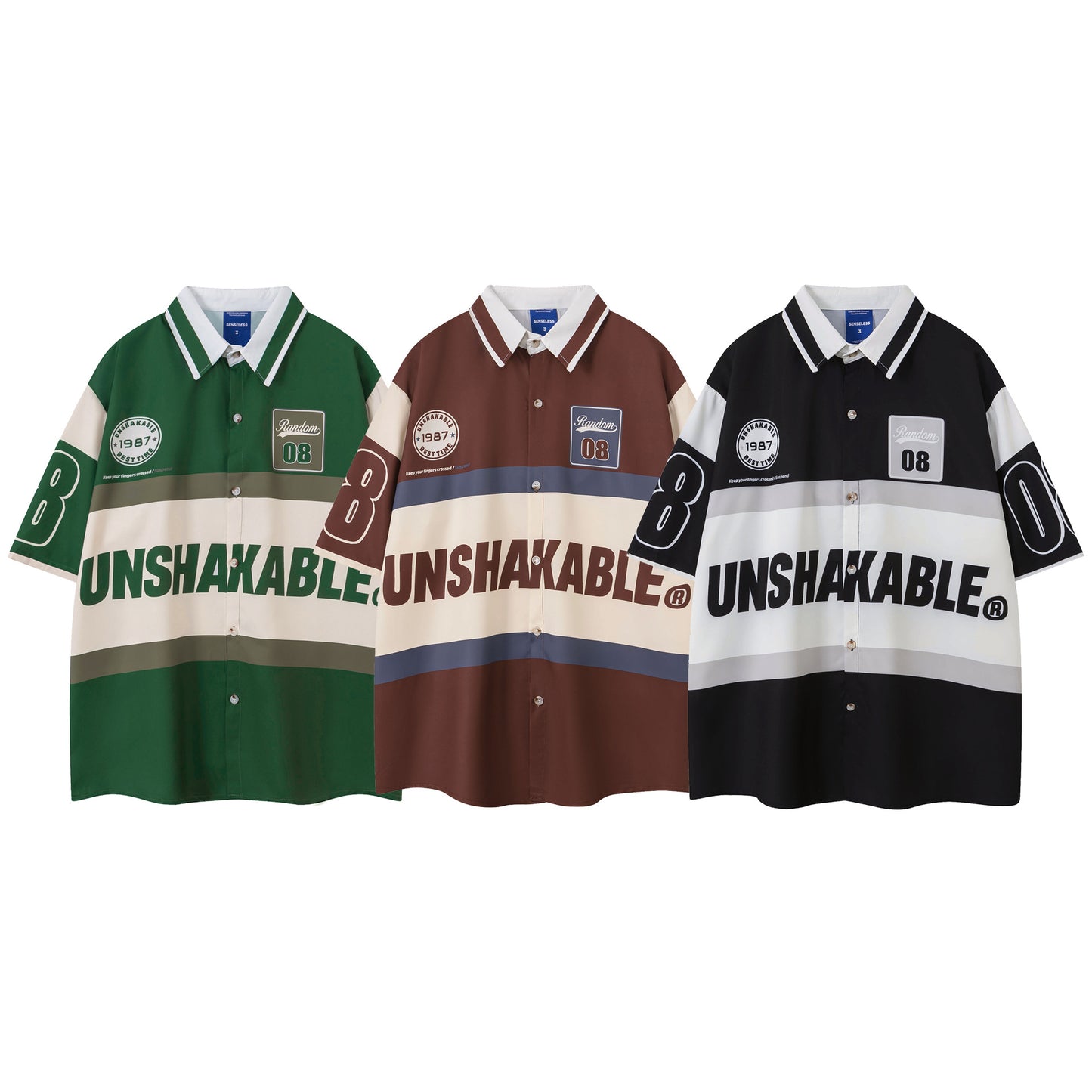 Unisex color-block graphic button-up T-shirt color collection