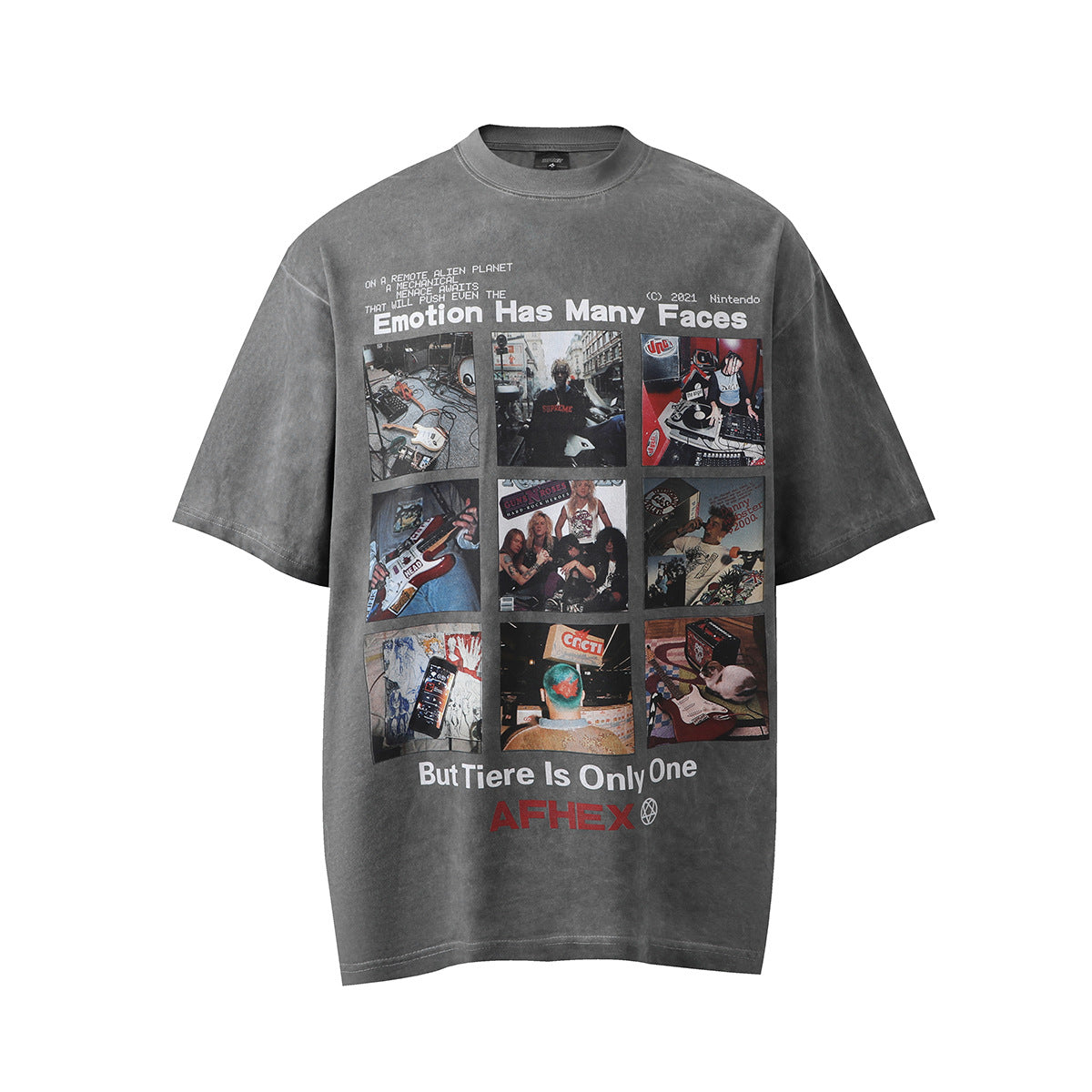 VARIANT_IMAGE::Gray L24093 | Washed cartoon graphic T-shirt