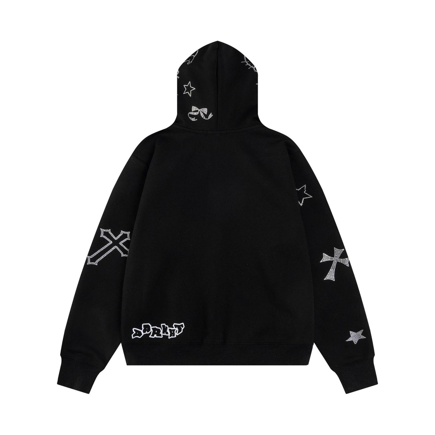 Unisex rhinestone graphic zip-up hoodie detail 2