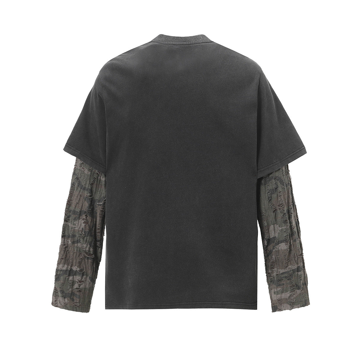 Unisex washed distressed layered long-sleeve T-shirt image 4