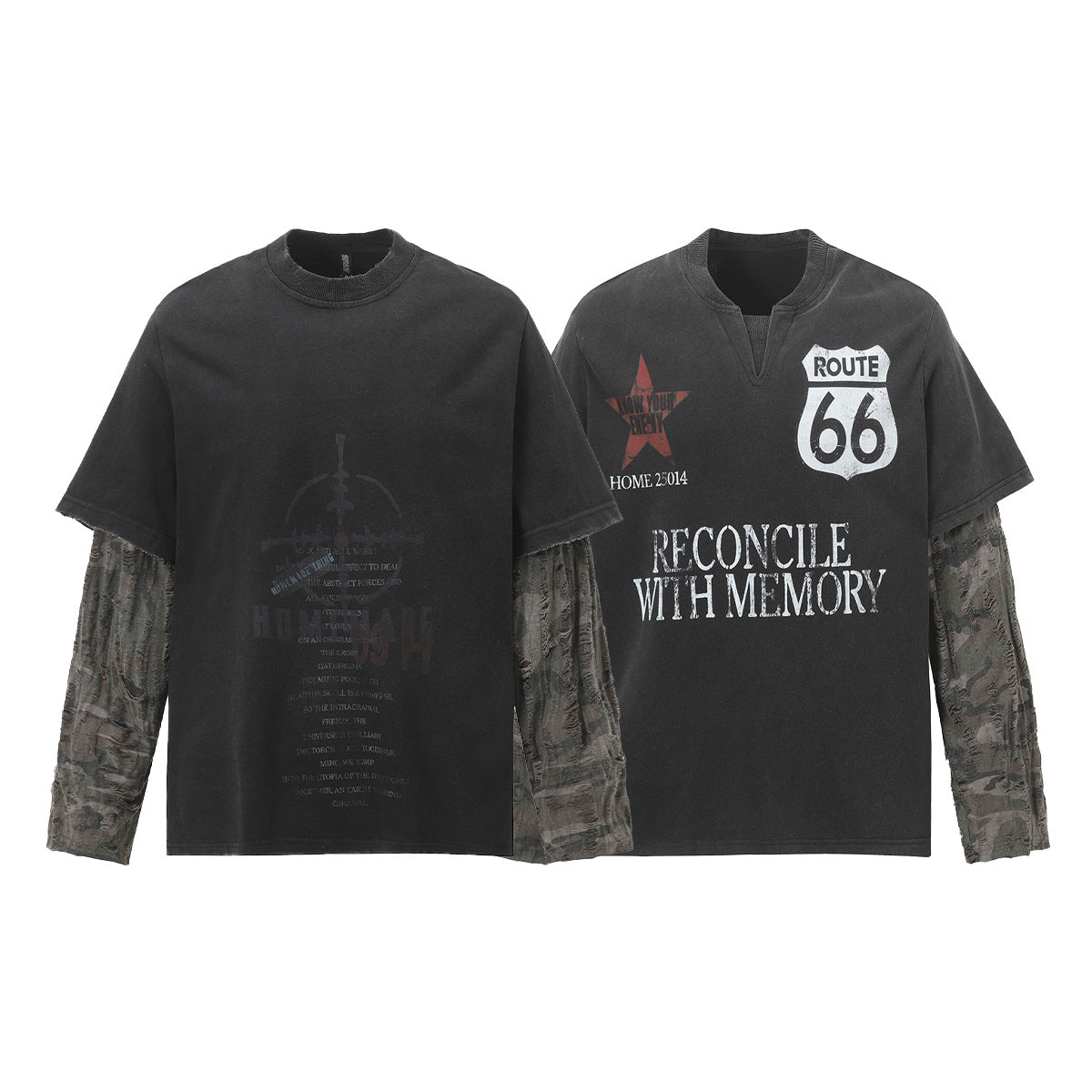 Unisex washed distressed layered long-sleeve T-shirt image 5